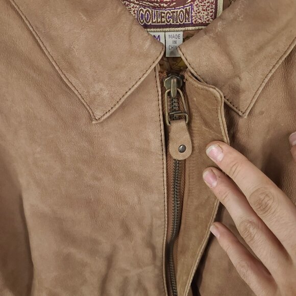 International Leather Collection Jacket Mens Medium Brown Bomber Full Zip - Picture 4 of 13